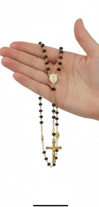 Guadalupe black 6mm beads gold-plated rosary chains