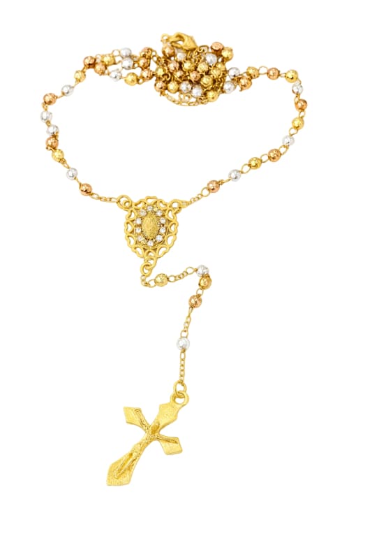 Guadalupe hearts frame cz three-color gold-plated rosary chains
