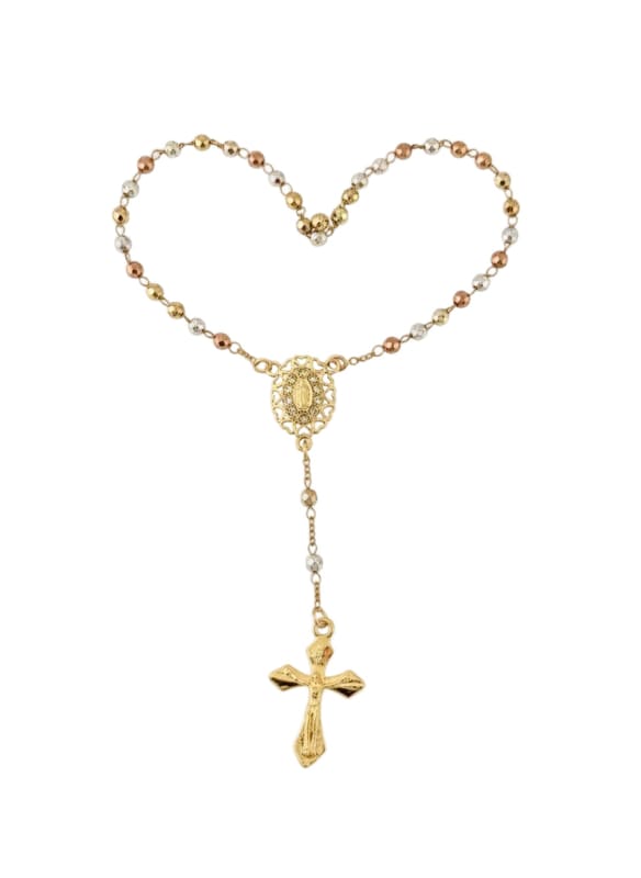 Guadalupe hearts frame cz three-color gold-plated rosary chains