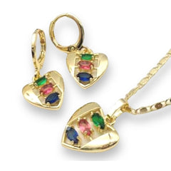 Heart in multicolor crystals chain necklace 18k of gold plated