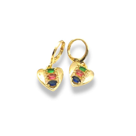 Cz red flower dangle 18kts gold plated earrings