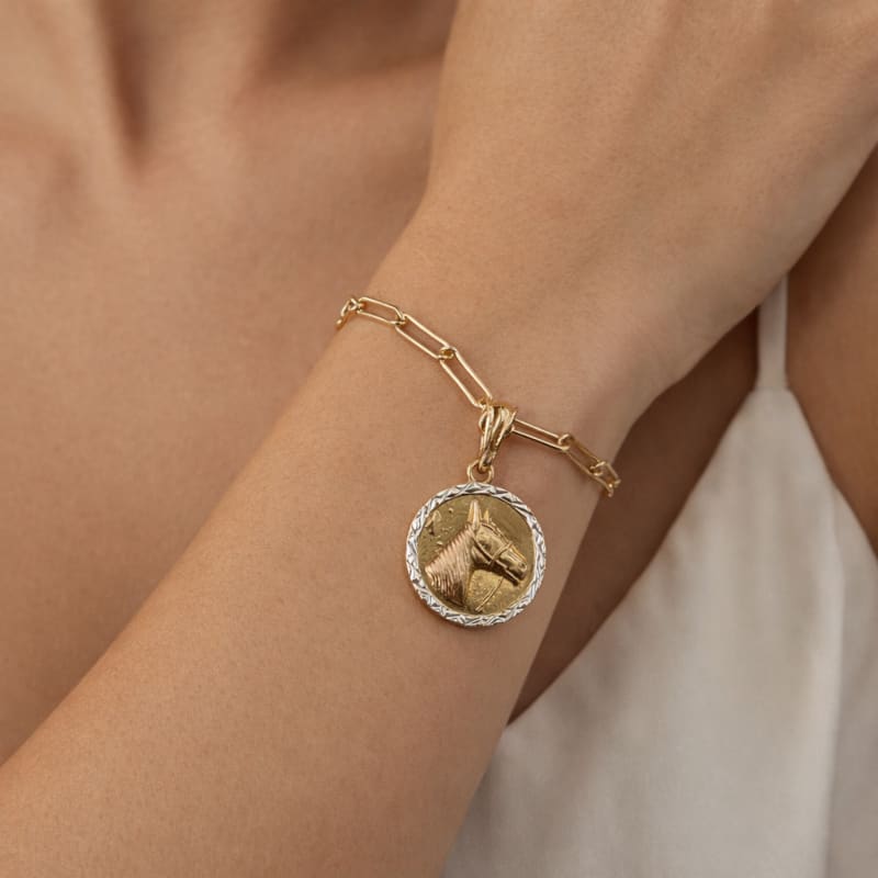 Horse head medallion paper-clip bracelet in 18k of gold plated