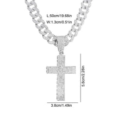 Ice rhinestones cuban link cross pendant chain necklace
