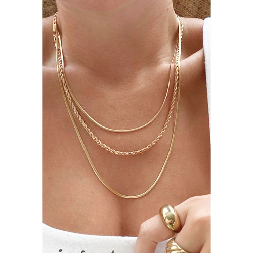 Kara stainless steel 18k gold plated triple layer necklace gold / one size chains
