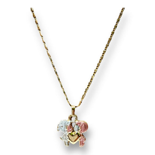 Kissing boy and girl heart charm pendant necklace in of 14k gold plated three color necklaces