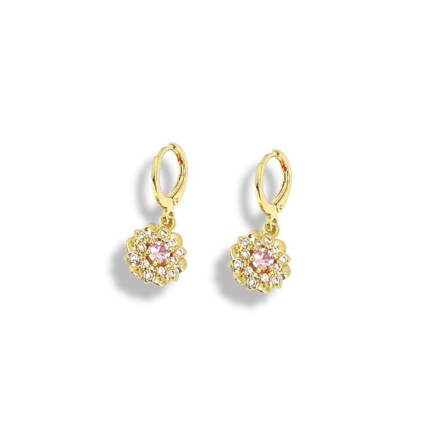 Lili flower pink crystals drop earrings in 18k of gold plated earrings