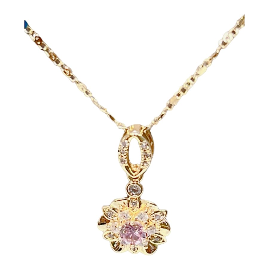 Lili pink flower crystals chain necklace in 18k of gold plated