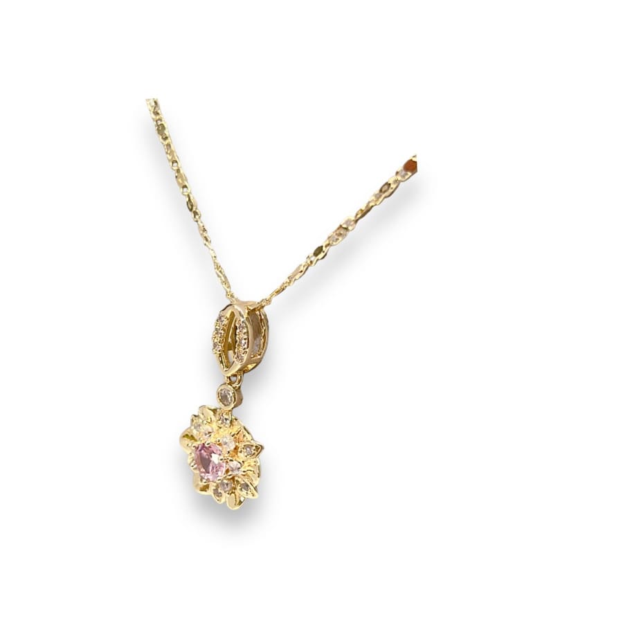 Lili pink flower crystals chain necklace in 18k of gold plated