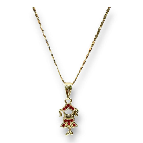 Little miss girl stone charm pendant necklace in of 14k gold plated red necklaces