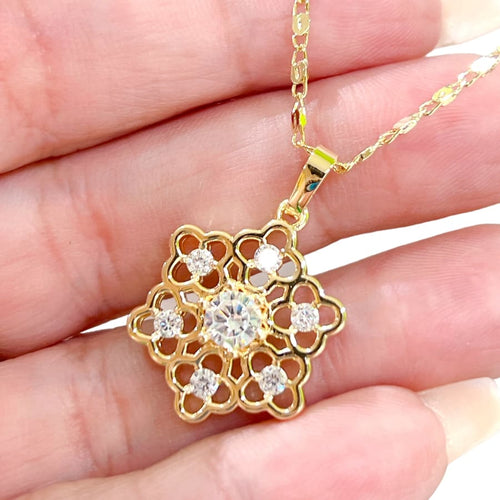 Lotus flower crystals pendant chain necklace in 18k of gold plated