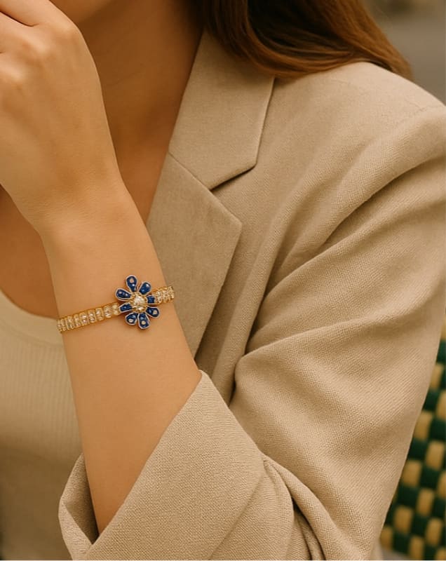 Mirah royal blue flower tenis gold-filled bracelet bracelets