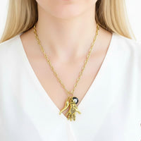 Mística hamsa hand evil eye horn necklace in 14k of gold layered chains