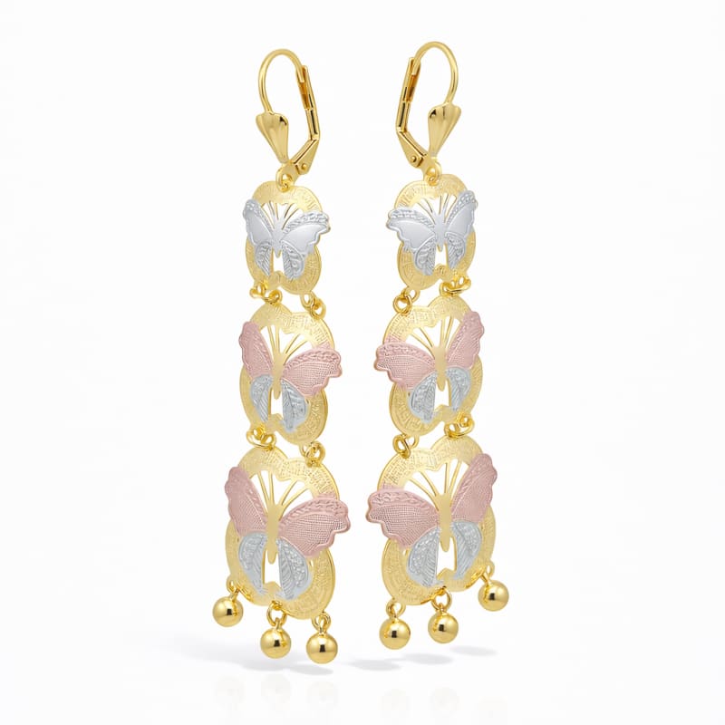 Monarca butterflies three colors 18k of gold plated earrings