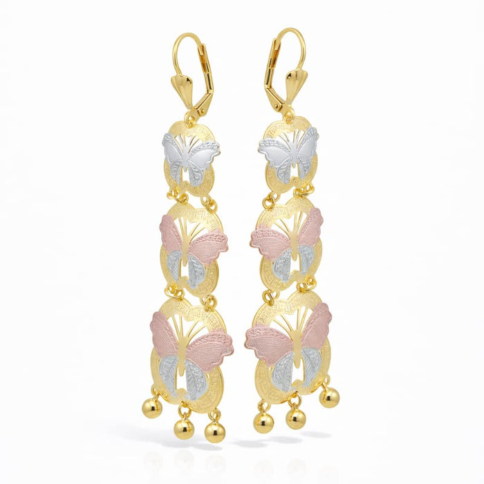 Monarca butterflies three colors 18k of gold plated earrings