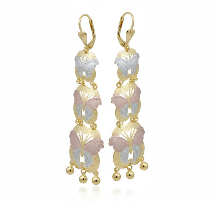 Monarca butterflies three colors 18k of gold plated earrings