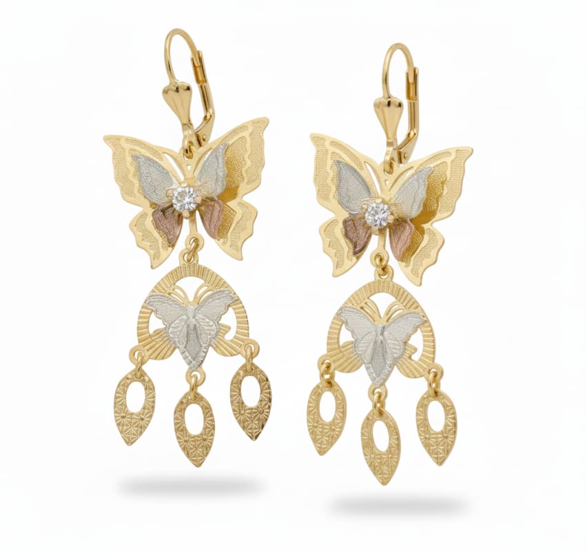 Morphed butterflies three colors 18k of gold plated earrings