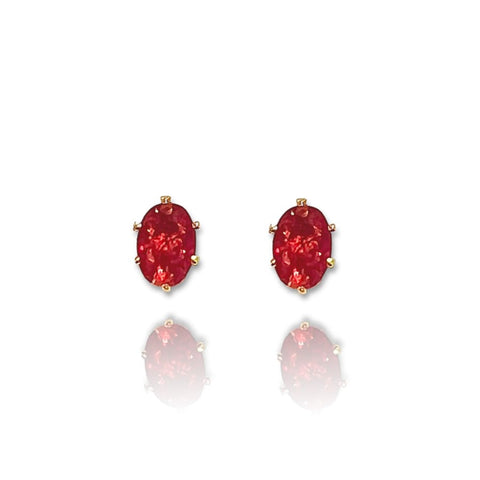 Cz red flower dangle 18kts gold plated earrings