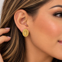 Oval shape guadalupe gold plated studs earrings