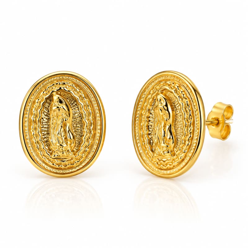 Oval shape guadalupe gold plated studs earrings