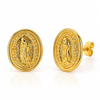 Oval shape guadalupe gold plated studs earrings