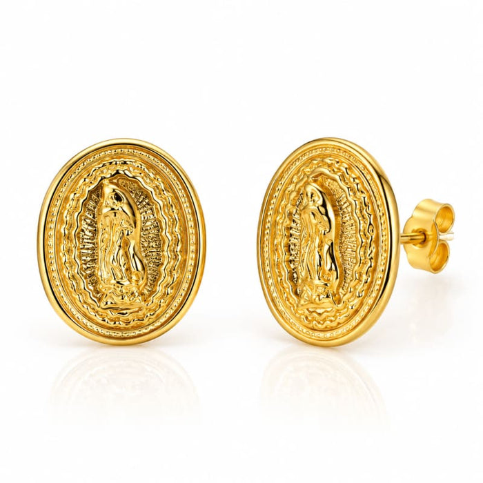 Oval shape guadalupe gold plated studs earrings