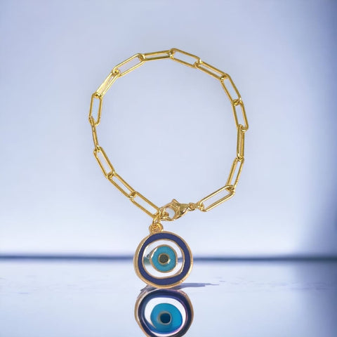 Multicolor oval shape evil eye 18kts of gold plated bracelet