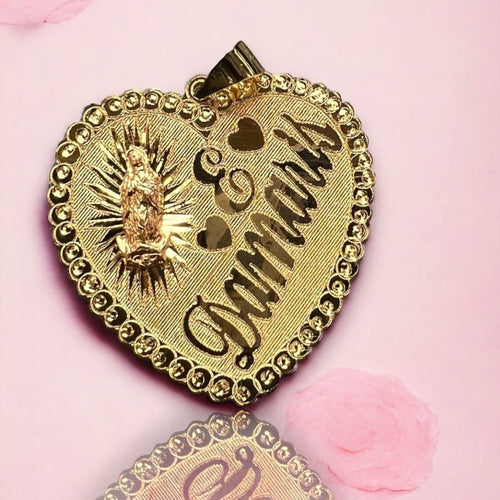 Personalized guadalupe heart pendant in 14k of solid gold chains