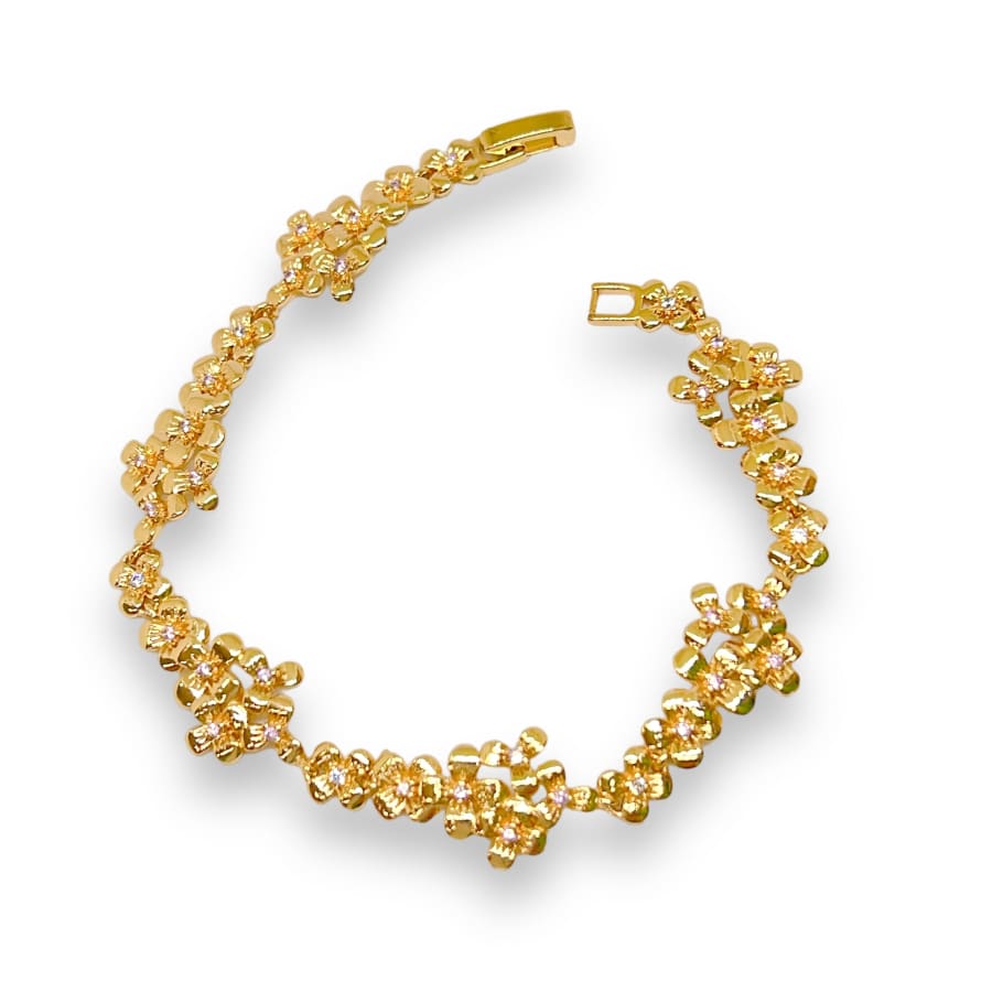 Pink flower stones bracelet in 18kts gold plated 7.5” bracelets