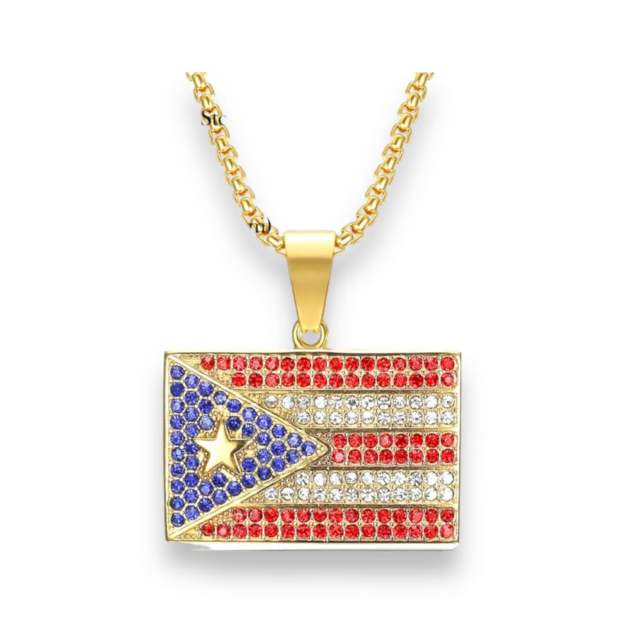 14K Yellow Gold Enameled Puerto Rican Flag Pendant - Carbo Jewelers