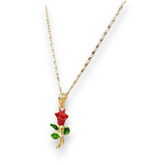 Red rose pendant chain necklace in 18k of gold plated