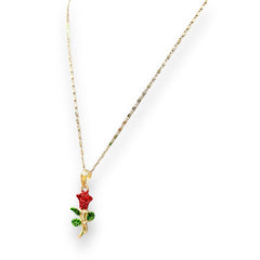 Red rose pendant chain necklace in 18k of gold plated