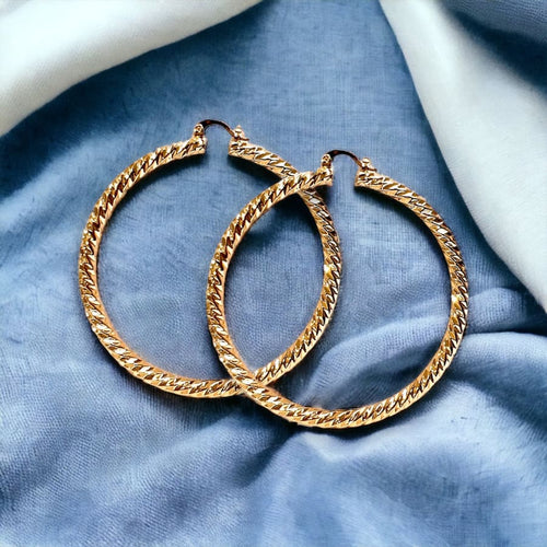 Rope like diamond cut 14k of gold plated hoops earrings