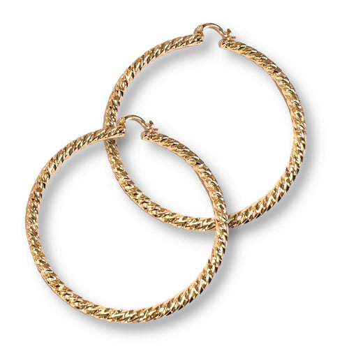 Rope like diamond cut 14k of gold plated hoops earrings earrings