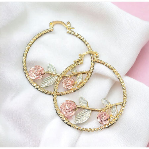 Rose gold diamond cut filled hoops earrings