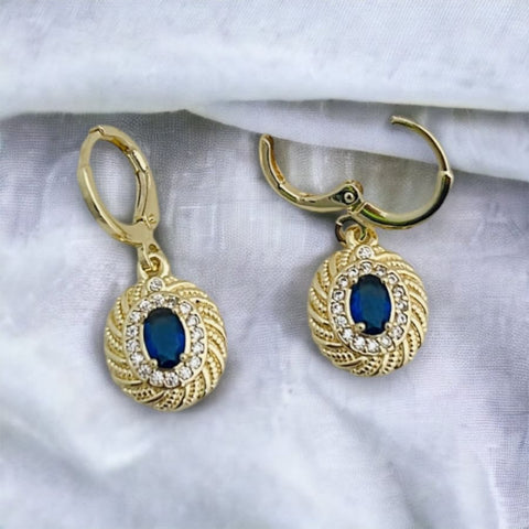 Evil eye blue stone center drop earrings in 18k of gold plated
