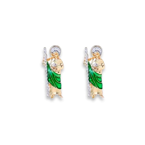 San judas green rope studs earrings 18k of gold plated
