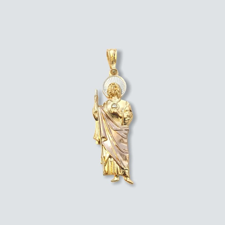 San judas tricolor pendant 70mm 18kts of gold plated charms