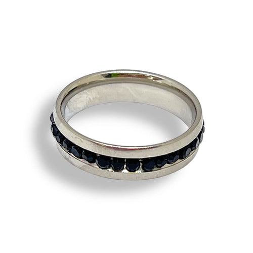 Stainless steel crystal band stackable rings 9 / black