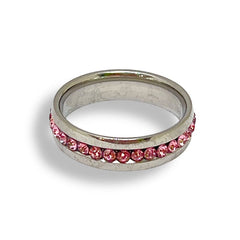 Stainless steel crystal band stackable rings 9 / pink rings