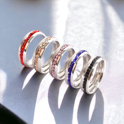 Stainless steel crystal band stackable rings rings