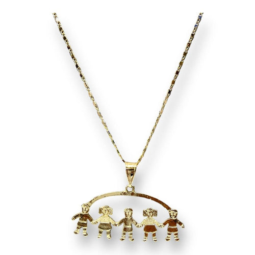 Three boys and two girls charm pendant necklace in of 14k gold plated necklaces