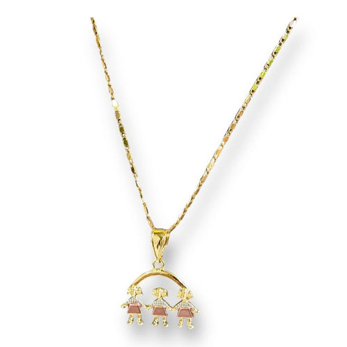 Three girls charm pendant necklace in of 14k gold plated colors necklaces