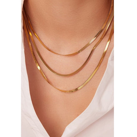 Kara stainless steel 18k gold plated triple layer necklace