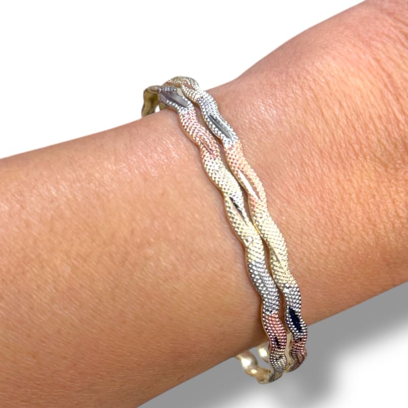 Wave three colors silver rose and gold plated indian bangles s5 / set 2 bangles