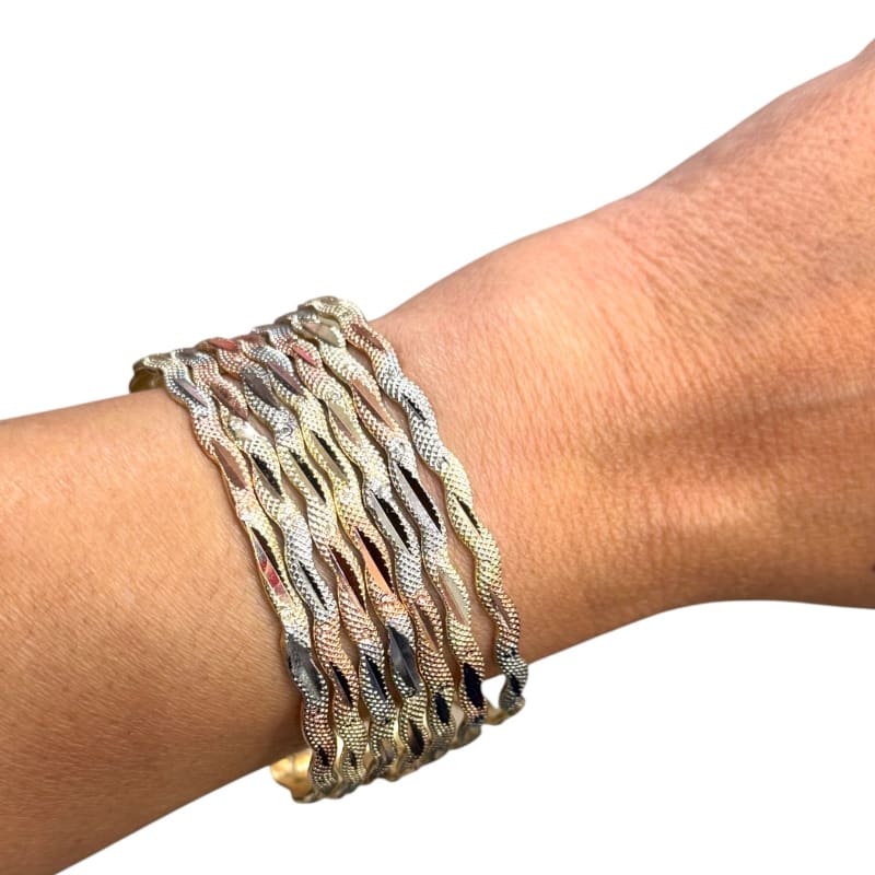 Wave three colors silver rose and gold plated indian bangles s6 / set 7 bangles