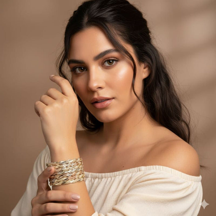 Wave three colors silver rose and gold plated indian bangles s5 / set 7 bangles