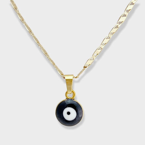 10mm evil eye charm - necklace 18kts gold plated black charms