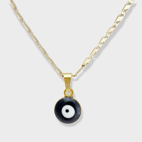 Evil eye dark blue stone center pendant necklace in 18k of gold plated