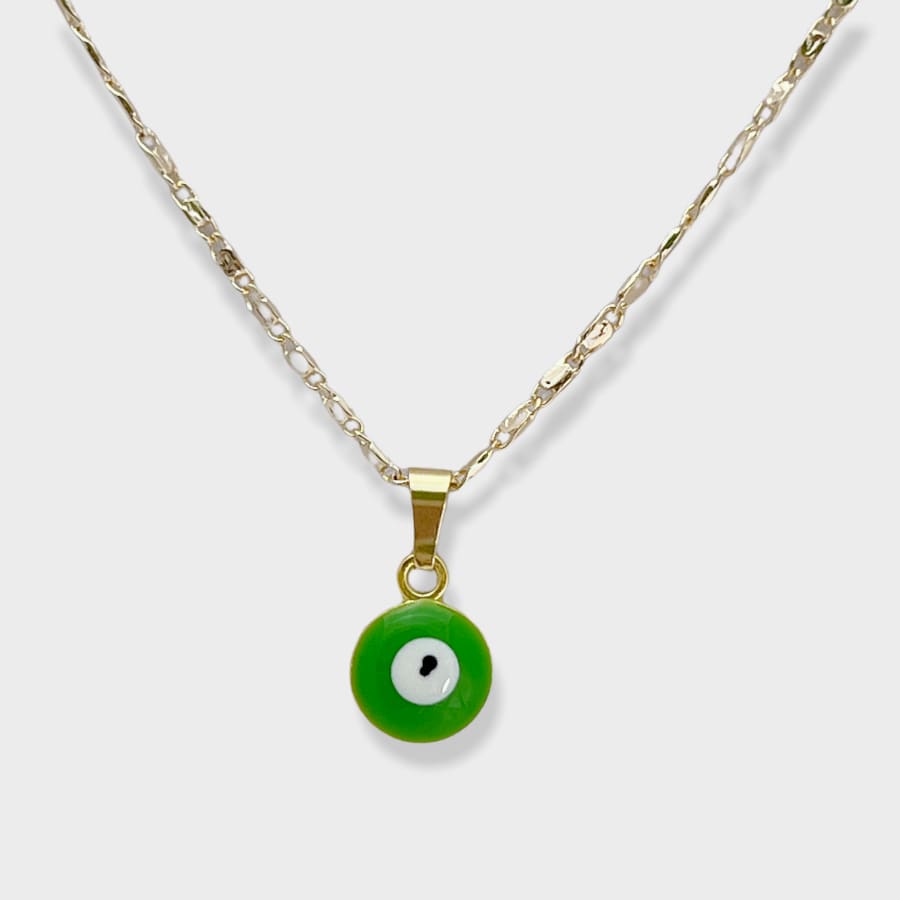 10mm evil eye charm - necklace 18kts gold plated green charms