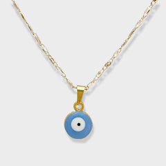 10mm evil eye charm - necklace 18kts gold plated blue charms